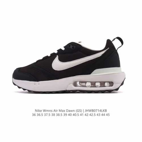 耐克 Nike Air Max Dawn 黎明系列 低帮气垫百搭休闲运动慢跑鞋，从配色上彰显出浓厚的复古气质。最大的亮点当属鞋型设计上加入结构元素，汲取1984