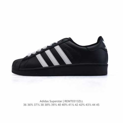 130 【真标】阿迪达斯 Adidas Superstar 三叶草经典贝壳头系列 新款休闲板鞋潮流男女士运动鞋 。鞋面柔软皮革材质 标志性的贝壳鞋头，锯齿三条纹