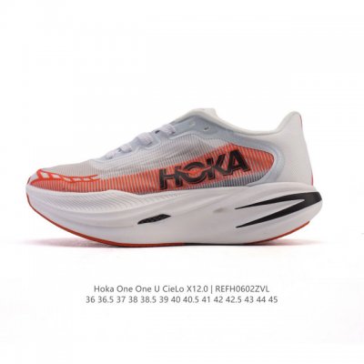 新品公司级 Hokaoneone男女春季竞速跑步鞋Cielox12.0马拉松专业跑步鞋Hoka运动跑鞋Cielo X1 2.0定位马拉松破3选手。上下两层双密度