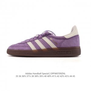 公司级 阿迪达斯 Adidas Handball Spezial 低帮三叶草学院风复古休闲板鞋 德训鞋 橡胶底柔软皮革经典运动鞋板鞋。圆头、缝合拼接设计、正面绑