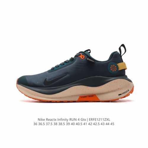 公司级 耐克 Nike Reactx Infinity Run 4瑞亚机能风疾速系列越野缓震休闲运动鞋 公路跑步鞋带气垫厚底增高运动鞋。加宽前足设计和加厚泡绵层