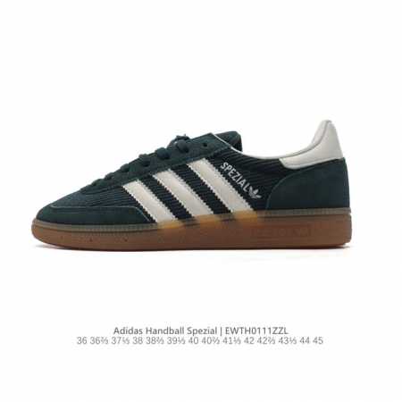 140 阿迪达斯 Adidas Handball Spezial 低帮三叶草学院风复古休闲板鞋 德训鞋 橡胶底柔软织物鞋面经典运动鞋板鞋。圆头、缝合拼接设计、正 - 点击图像关闭