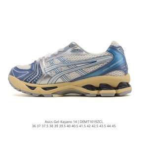 真标 亚瑟士 Asics Gel-Kayano 14 运动休闲透气专业缓震慢跑鞋。采用工程弹性双层再生网格密度鞋面材质，后跟3D可视Gel缓震乳胶物料，升级Ff
