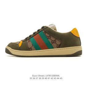 公司级 古驰男女鞋 Gucci Screener系列做旧脏脏鞋 时尚厚底增高复古板鞋潮运动鞋，复古学院风款式与融入怀旧运动服风格的面料风靡数十年，不同风格演绎出