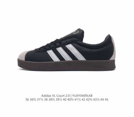 Adidas T头鞋 阿迪达斯 Vl Court 2.0 Shoes 运动休闲板鞋小白鞋，这款t形鞋头运动鞋,力求无论球场或街头,皆显耀眼出众。采用绒面革和牛皮 - 点击图像关闭