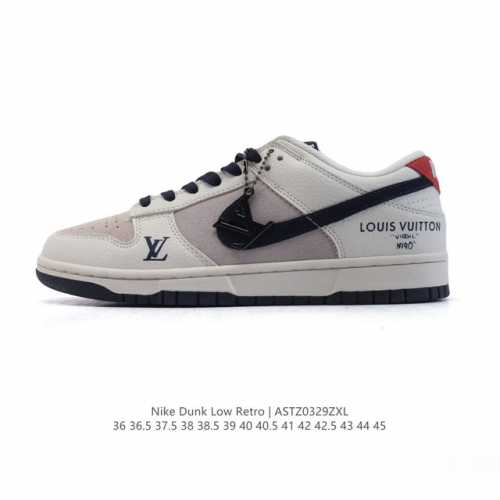 耐克 Nike Dunk Low Retro 运动鞋复古板鞋 路易威登联名。作为 80 年代经典篮球鞋款，起初专为硬木球场打造，后来成为席卷街头的时尚标杆，现以