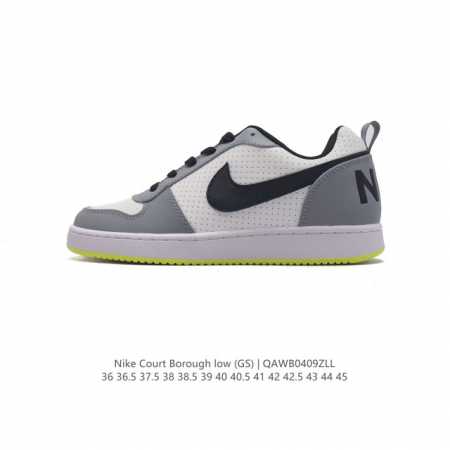 耐克 Nike 男女子运动鞋 Court Borough Low 小空军低帮板鞋。1.其皮革材质的鞋面结合网眼鞋舌，在出众外观与质感的同时提供稳固支撑，并且提升 - 点击图像关闭