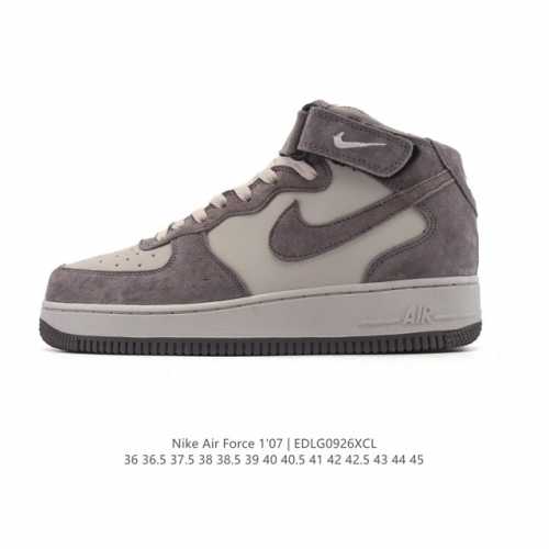 公司级 耐克 Nike Air Force 1 '07 空军一号含气垫 小白鞋 秋冬新款 加厚 中帮魔术贴 百搭厚底增高休闲运动板鞋。柔软、弹性十足的缓震性能和
