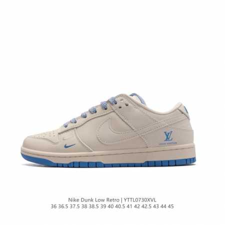 耐克 Nike Dunk Low Retro 运动鞋经典复古板鞋 路易威登联名。作为 80 年代经典篮球鞋款，起初专为硬木球场打造，后来成为席卷街头的时尚标杆， - 点击图像关闭
