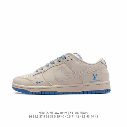 耐克 Nike Dunk Low Retro 运动鞋经典复古板鞋 路易威登联名。作为 80 年代经典篮球鞋款，起初专为硬木球场打造，后来成为席卷街头的时尚标杆，