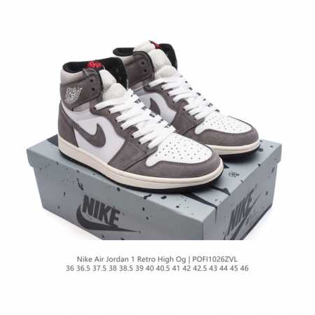 耐克 男女同款运动板鞋 Nike Air Jordan 1 Retro High OG 乔丹一代aj1 乔1 AJ1 篮球鞋复刻运动鞋。皮面高帮板鞋的设计灵感源 - 点击图像关闭