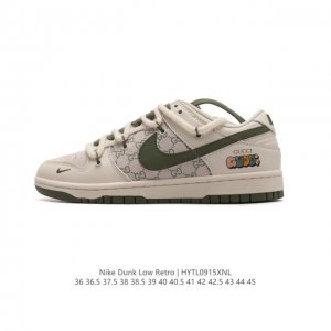公司级 耐克 Nike Dunk Low Retro 运动鞋 解构绑带 双鞋带 Gucci联名 复古板鞋。作为 80 年代经典篮球鞋款，起初专为硬木球场打造，后