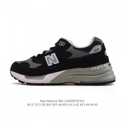 公司级 新百伦New Balance 992 复古风格简约经典舒适百搭时尚休闲鞋缓震透气跑步鞋。鞋面采用猪皮革与织物相结合，尼龙网布在拼接工序上极为繁复，彰显质