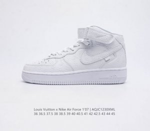 真标 重磅联名 法国顶级高奢品牌 路易威登 Louis Vuitton X Nike Air Force 1'07 Lv8 Mid Damier Azur Lv