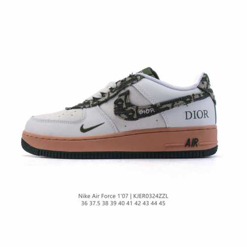 140 耐克 Nike Air Force 1 '07 Low 空军一号 小白鞋 含气垫 迪奥 联名低帮百搭厚底增高休闲运动板鞋。柔软、弹性十足的缓震性能和出色