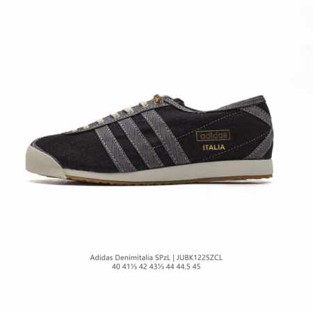 阿迪达斯 牛仔布 Adidas Denim Italia Spzl 防滑低帮运动板鞋。鞋子有模切 Eva 中底，用了一些从废料中提取的回收鞋材，防止生产原始鞋材 - 点击图像关闭