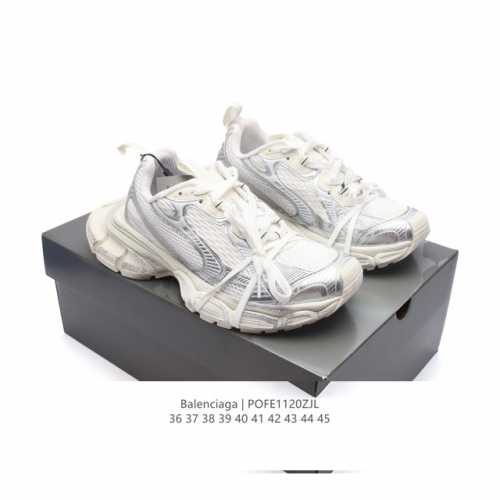 公司级 巴黎世家 六层组合底balenciaga 3Xl Sneakers 巴黎世家 十代网布系带低帮走秀复古老爹运动鞋 透气网面材料和聚氨酯 磨损效果 鞋头边