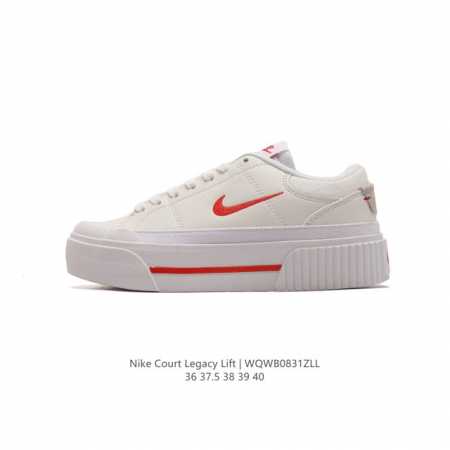 Nike 耐克 Court Legacy Lift 女士运动鞋 运动厚底小白鞋 复古休闲鞋，上部和合成的 Strati 重叠,增加纹理、深度和透气性。 刺绣细节 - 点击图像关闭