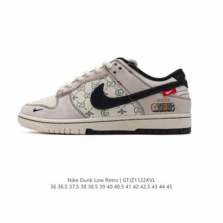 公司级 耐克 Nike Dunk Low Retro 运动鞋复古板鞋 Gucci联名。作为 80 年代经典篮球鞋款，起初专为硬木球场打造，后来成为席卷街头的时尚 - 点击图像关闭