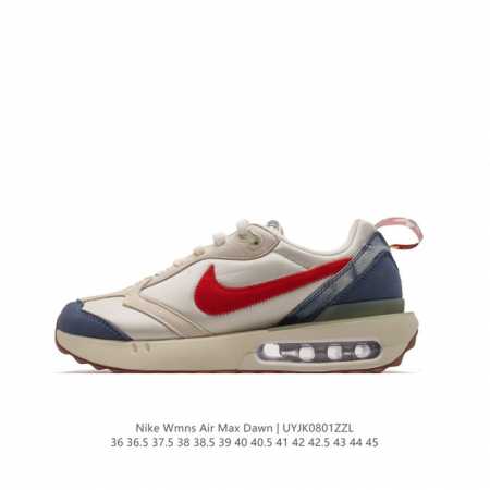 耐克 Nike Air Max Dawn 黎明系列 低帮气垫百搭休闲运动慢跑鞋，从配色上彰显出浓厚的复古气质。最大的亮点当属鞋型设计上加入结构元素，汲取 4年诞 - 点击图像关闭