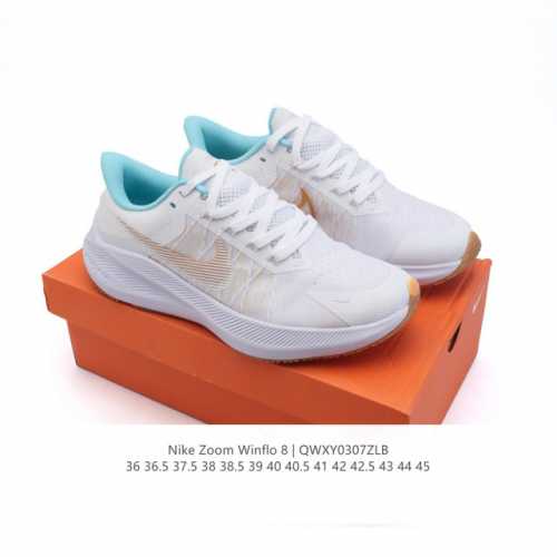 140 耐克 女鞋 Nike 耐克 Zoom Winflo 8 登月8代 气垫减震飞线透气运动跑步鞋，鞋面在前足部位采用半透明设计结合内层打孔细节，透气舒适。F