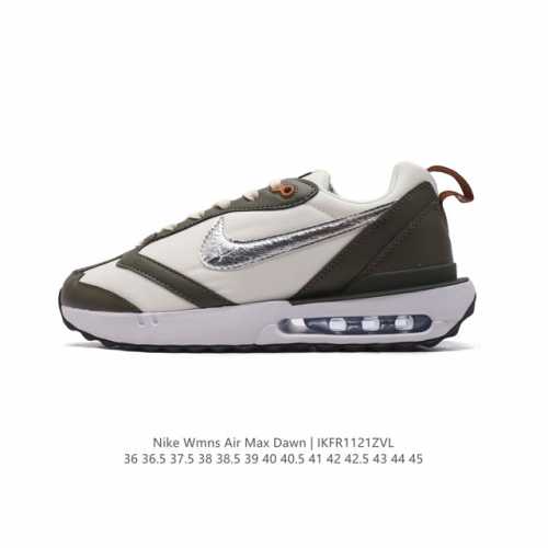 耐克 Nike Air Max Dawn 黎明系列 低帮气垫百搭休闲运动慢跑鞋，从配色上彰显出浓厚的复古气质。最大的亮点当属鞋型设计上加入结构元素，汲取1984