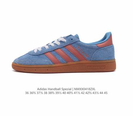 阿迪达斯 Adidas Handball Spezial 三叶草学院风复古休闲板鞋 德训鞋 橡胶底柔软皮革经典运动鞋男女士板鞋。圆头、缝合拼接设计、正面绑带、鞋 - 点击图像关闭