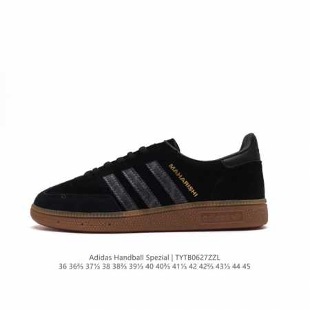 阿迪达斯 Adidas HANDBALL SPEZIAL 低帮三叶草学院风复古休闲板鞋 德训鞋 橡胶底柔软皮革经典运动鞋板鞋。圆头、缝合拼接设计、正面绑带、鞋舌 - 点击图像关闭