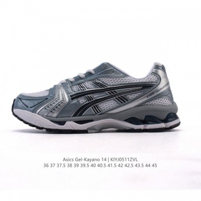亚瑟士 Asics Gel-Kayano 14 运动休闲透气专业缓震慢跑鞋。采用工程弹性双层再生网格密度鞋面材质，后跟3D可视Gel缓震乳胶物料，升级Ff Bl