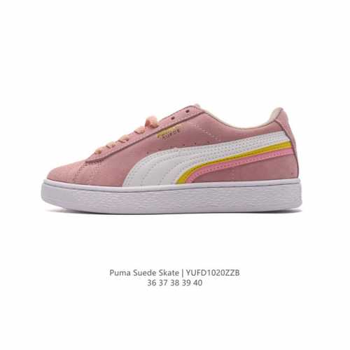 PUMA彪马SUEDE XL SKATE女鞋复古休闲鞋运动厚底增高板鞋1整双鞋整体是亮色鞋身和大号LOGO以及白色鞋底。鞋身材质是绒面的看起来质感不错。烫金的p