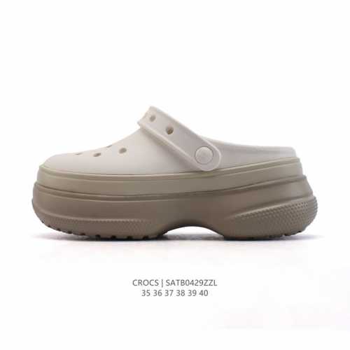 公司级 Crocs 沙滩洞洞鞋 女士休闲厚底增高凉拖鞋 卡骆驰明星同款 厚底增高沙滩鞋 选择尺码时 建议选大一码 脚感更舒适 家居休闲一式两用拖鞋 白敬亭同款，
