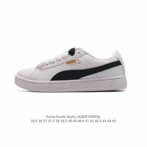 Puma彪马suede Xl Skate男女鞋复古休闲鞋运动厚底增高板鞋1整双鞋整体是亮色鞋身和大号logo以及白色鞋底。鞋身材质是绒面的看起来质感不错。烫金的