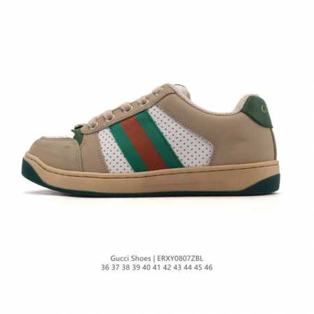 公司级 古驰男女鞋 Gucci Screener系列做旧脏脏鞋 时尚厚底增高复古板鞋潮运动鞋，复古学院风款式与融入怀旧运动服风格的面料风靡数十年，不同风格演绎出 - 点击图像关闭