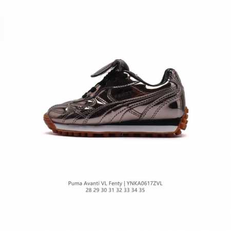童鞋开学季推荐 彪马 Puma 蕾哈娜 Rihanna 的 Fenty X Puma Avanti 联名鞋款时尚儿童运动板鞋，其中一款配色采用光滑的乌黑皮革制成 - 点击图像关闭