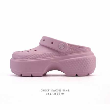 Crocs 沙滩洞洞鞋 女士休闲厚底增高凉拖鞋 卡骆驰明星同款 厚底增高沙滩鞋 选择尺码时 建议选大一码 脚感更舒适 家居休闲一式两用拖鞋 白敬亭同款，坡跟设计 - 点击图像关闭