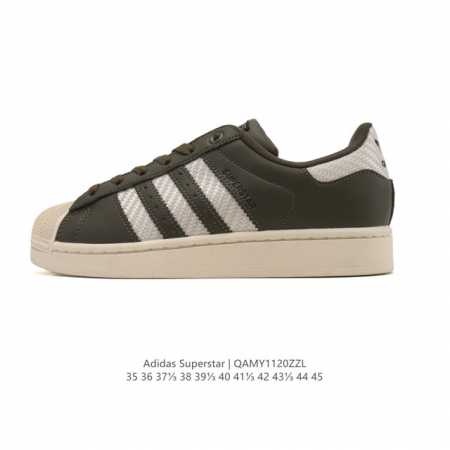 阿迪达斯 Adidas Superstar 2025年新款鞋子 经典贝壳头系列 新款休闲板鞋潮流男女士运动鞋 。鞋面皮革拼接材质 标志性的贝壳鞋头，简约的线条。 - 点击图像关闭