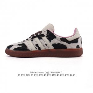 公司级 阿迪达斯 德训鞋 Adidas Originals Samba Og Shoes 经典运动鞋小白鞋 T头鞋 奶牛斑点毛绒织物鞋面男女士板鞋 彰显休闲摩登