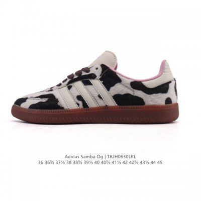 公司级 阿迪达斯 德训鞋 Adidas Originals Samba Og Shoes 经典运动鞋小白鞋 T头鞋 奶牛斑点毛绒织物鞋面男女士板鞋 彰显休闲摩登