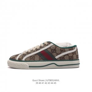 Gucci 古奇 小白鞋 古驰奢侈品男运动鞋休闲鞋子 Gucci Tennis 1977老花帆布鞋，经典耐穿复古感满满的gucci老花帆布鞋老花满印板鞋 红绿