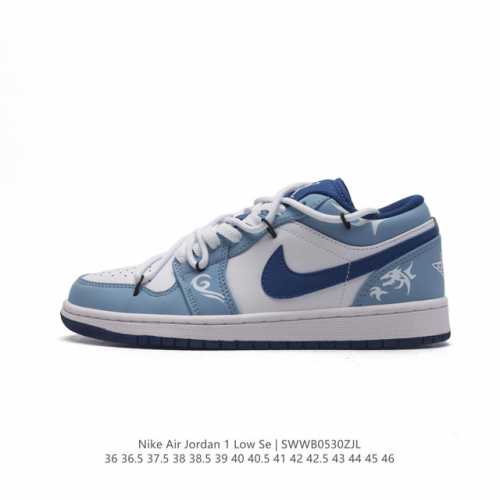 Nike 耐克 原楦原纸版开发版型，采用牛培移膜软皮革材质鞋面，中底注胶孔内置真sole气垫耐克nike Air Jordan 1 Low Gs White B