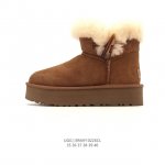 公司级 Ugg雪地靴大毛领！牛角扣 秋冬必备款｜独家实拍官方经典款秋冬羊皮毛一体加绒加厚雪地靴 皮革 舒适柔软时尚 耐磨增高保暖 中高帮 运动休闲鞋 女款栗色