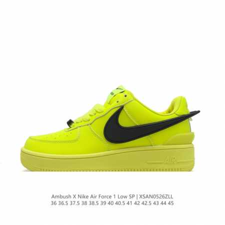 耐克 空军一号 Af1 低帮休闲板鞋 Ambush X Nk Air Force 1'07 Low Sp 空军一号联名标志性的swoosh延伸至鞋跟之外，鞋舌和 - 点击图像关闭