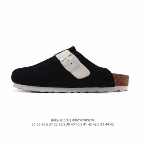 德国百年知名鞋履品牌 勃肯Birkenstock Boston Suede Shearling 波士顿系列休闲凉拖鞋 低帮牛皮绒面革复古软木底包头露跟休闲拖鞋，