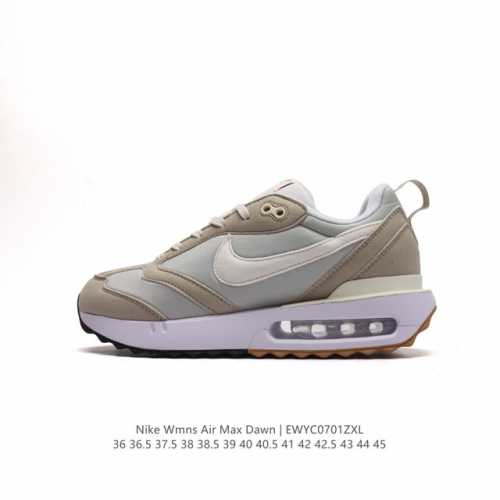 耐克 NIKE Air Max Dawn 黎明系列 低帮气垫百搭休闲运动慢跑鞋。从配色上彰显出浓厚的复古气质。最大的亮点当属鞋型设计上加入结构元素，汲取1984