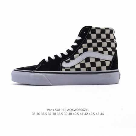 vans 范斯Sk8-Hi 男女高帮滑板鞋-复古休闲运动鞋-Vans范斯 棋盘格。Vans推出的Sk8-Hi板鞋，以经典的款性和高帮设计呈现，鞋面采用优质帆布材 - 点击图像关闭