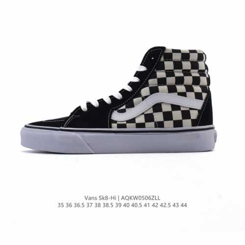 vans 范斯Sk8-Hi 男女高帮滑板鞋-复古休闲运动鞋-Vans范斯 棋盘格。Vans推出的Sk8-Hi板鞋，以经典的款性和高帮设计呈现，鞋面采用优质帆布材