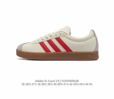 Adidas T头鞋 阿迪达斯 Vl Court 2.0 Shoes 运动休闲板鞋小白鞋，这款t形鞋头运动鞋,力求无论球场或街头,皆显耀眼出众。采用绒面革和牛皮 - 点击图像关闭