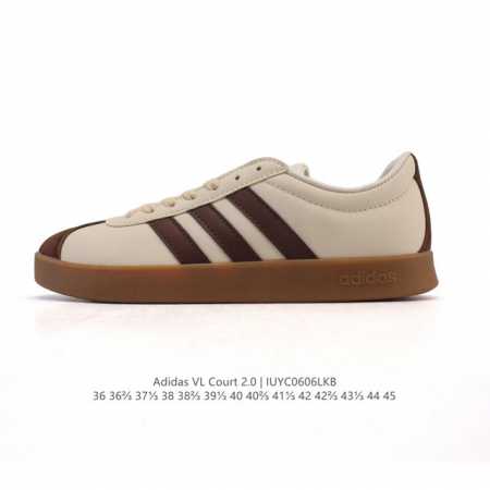 Adidas T头鞋 阿迪达斯 Vl Court 2.0 Shoes 运动休闲板鞋小白鞋，这款T形鞋头运动鞋,力求无论球场或街头,皆显耀眼出众。采用绒面革和牛皮 - 点击图像关闭