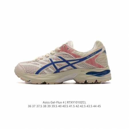 公司级 Asics 亚瑟士 Gel-Flux 4 男女子运动鞋舒适跑鞋缓震透气跑步鞋 。Gel-Flux4采用的是新一代轻质网布面，大孔洞设计极具透气性，柔软包 - 点击图像关闭