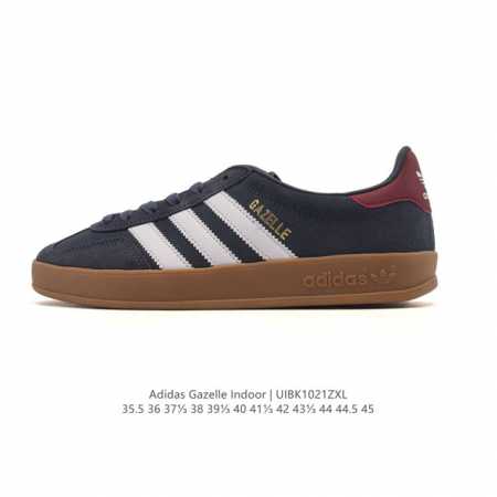 阿迪达斯 Adidas Originals Gazelle Indoor复古三叶草防滑透明橡胶板鞋经典运动鞋。这款经典鞋,忠于原版设计,缀撞色三条纹和鞋跟饰片。 - 点击图像关闭